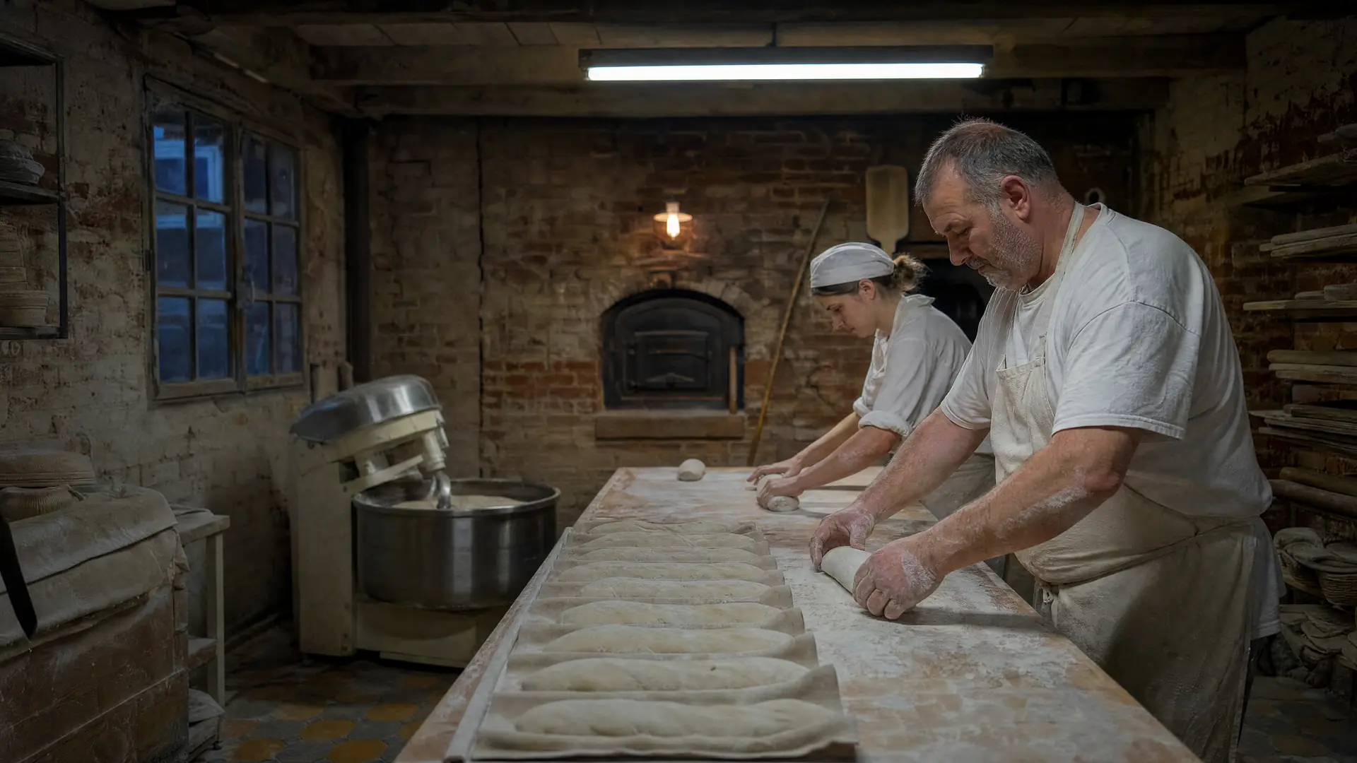 Façonnage, baguettes alignées sur toile de lin, avant le jour.